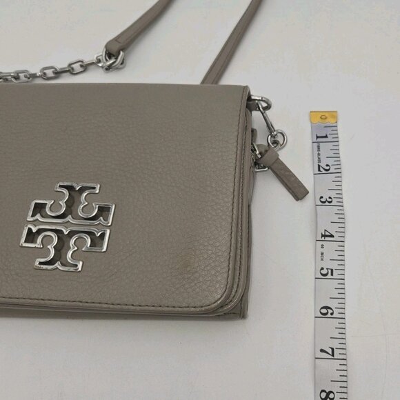 Tory Burch Britten Leather Combo Crossbody Handbag Gray Britain Britton Chain C - Picture 16 of 16